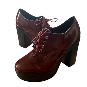 Allegra Womens Platform Shoes 10 Burgundy Faux Leather Block Heel Lace Booties